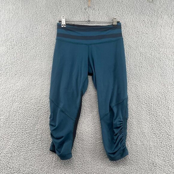 Lululemon Capri Leggings size 4 Teal Black Run Pace Ruched Size 4 - Picture 3 of 10
